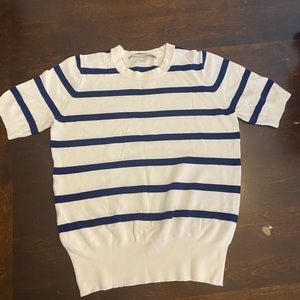 Short sleeve, navy and cream striped sweater from Zara. Size small